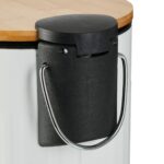Cos de gunoi pentru baie, 3 L, capac din bambus, cu pedala, alb - imagine 6