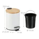 Cos de gunoi pentru baie, 3 L, capac din bambus, cu pedala, alb - imagine 5