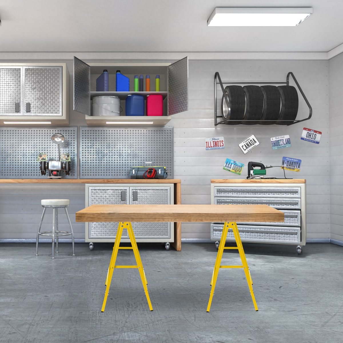 Set 2 staliere, pliabile, capacitate 100kg pe stalier, galben, 74 x 78 x 40 cm - imagine 2