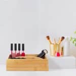 Organizator din bambus, cu maner, de birou/cosmetice, 6,5 x 25 x 25 cm - imagine 3