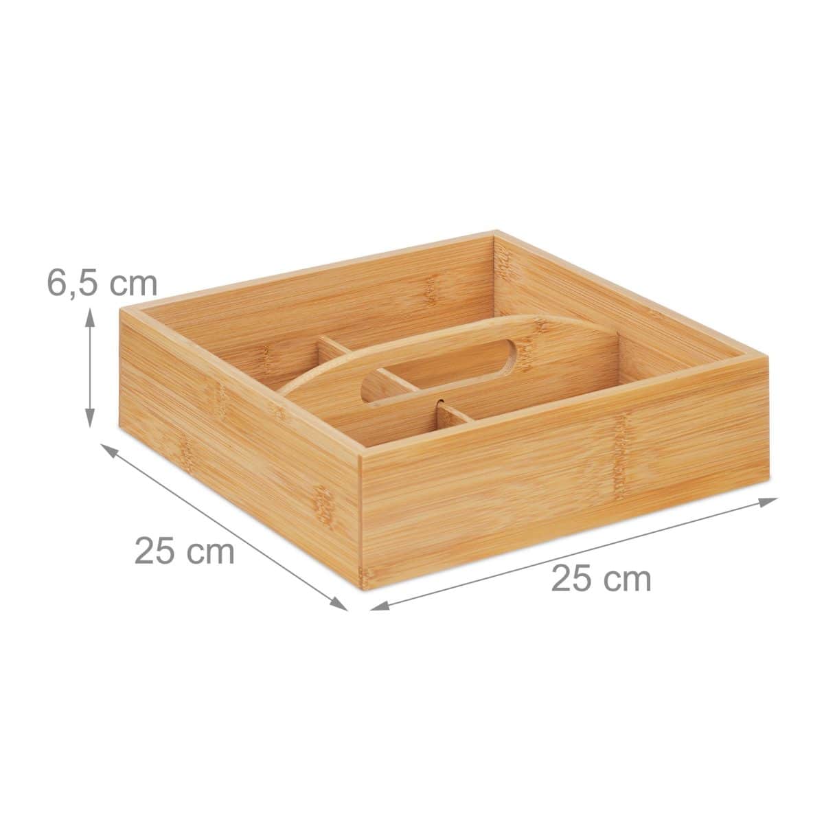 Organizator din bambus, cu maner, de birou/cosmetice, 6,5 x 25 x 25 cm - imagine 4