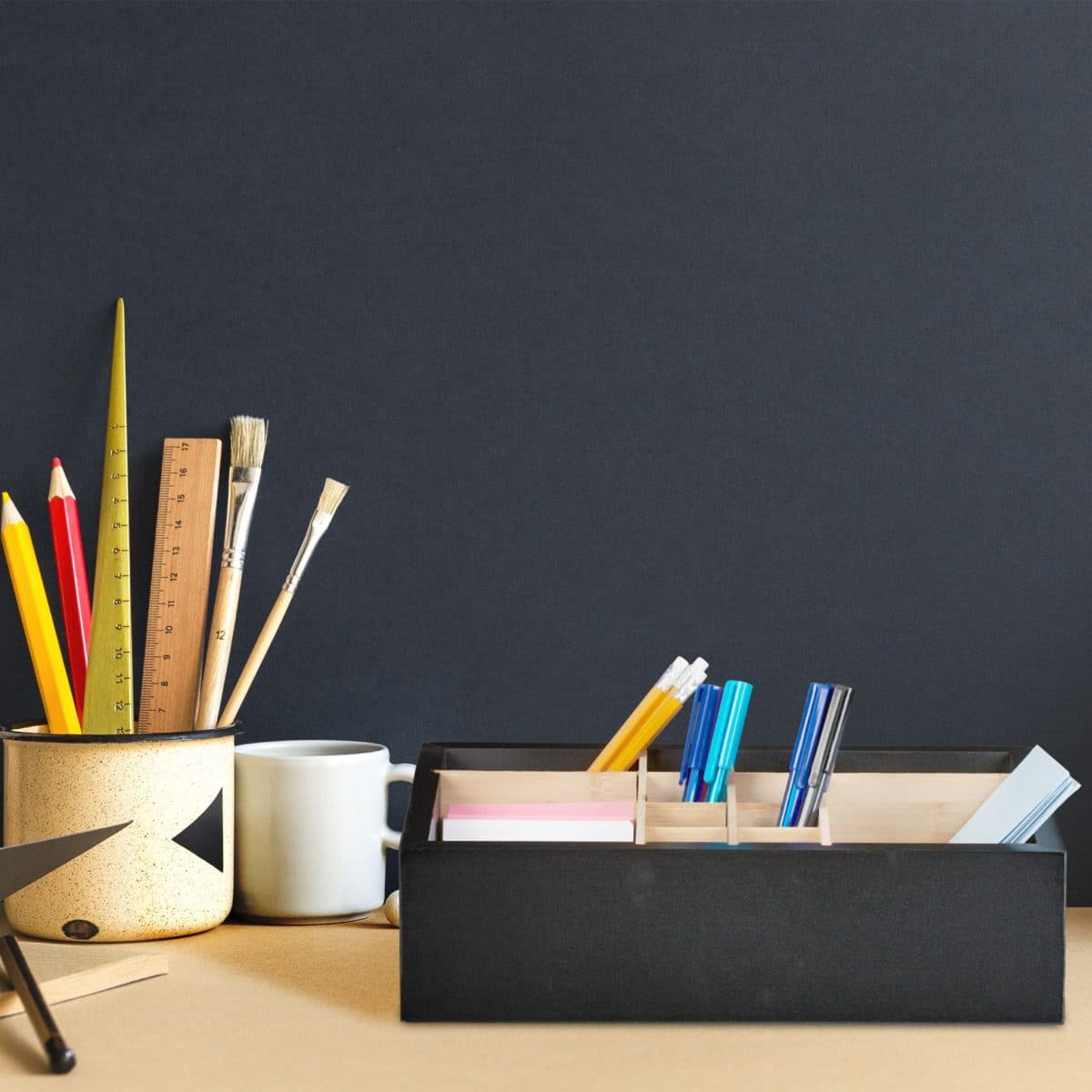 Organizator de birou, 12 compartimente, din bambus, 12 x 30 x 18,5 cm - imagine 2