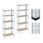 Set 2 rafturi industriale cu 5 polite, pentru depozitare, sustine 500 kg fiecare, 180 x 70 x 30 cm, Relaxdays