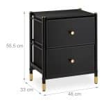 Noptiera cu 2 sertare textile, piele ecologica, design modern, cadru din otel, negru, 55,5 x 46 x 33 cm - imagine 7