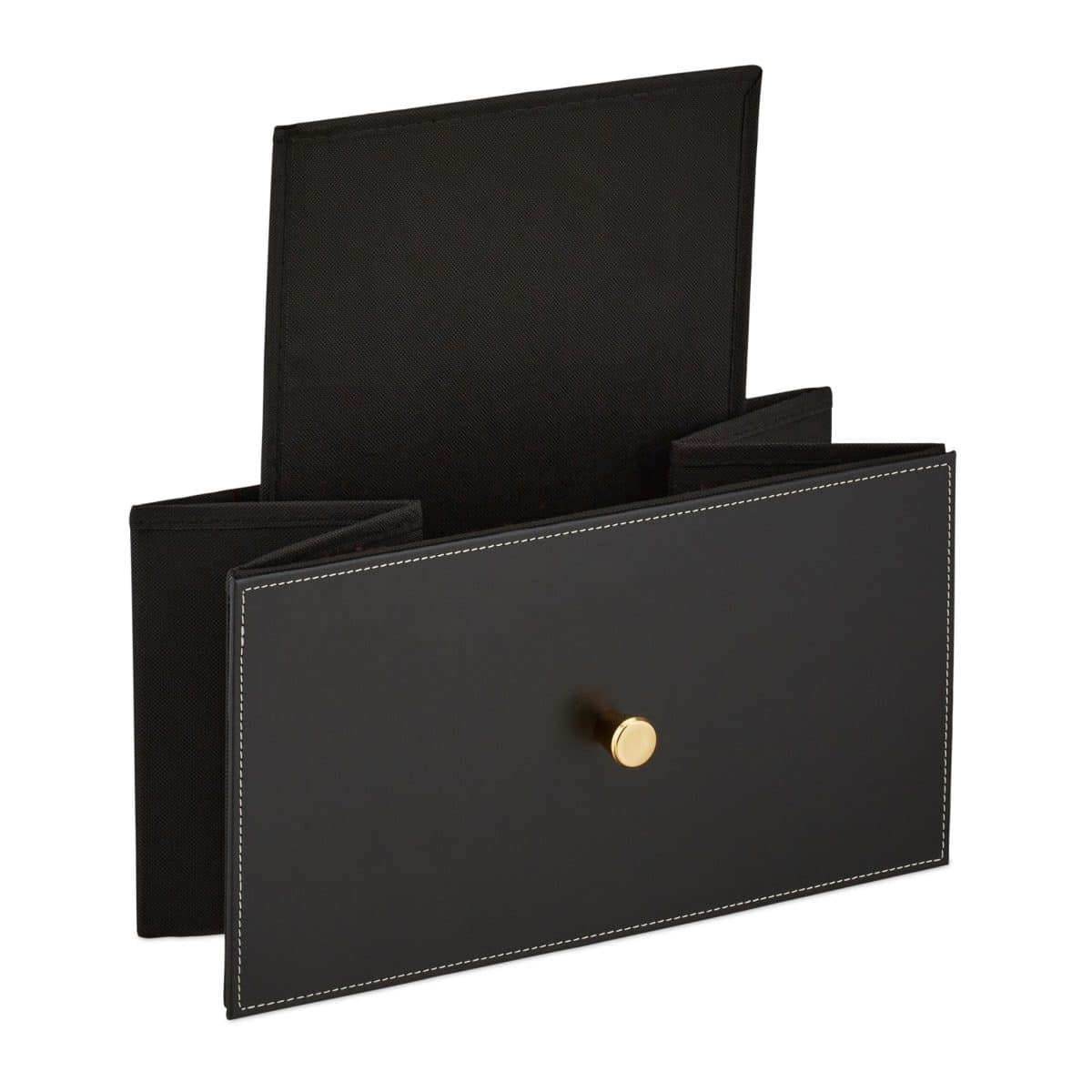 Noptiera cu 2 sertare textile, piele ecologica, design modern, cadru din otel, negru, 55,5 x 46 x 33 cm - imagine 4
