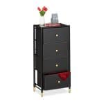 Comoda cu 4 sertare, piele ecologica, blat MDF, negru/auriu, 98,5 x 46 x 30 cm