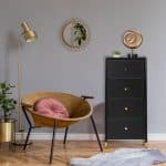 Comoda cu 4 sertare, piele ecologica, blat MDF, negru/auriu, 98,5 x 46 x 30 cm - imagine 4
