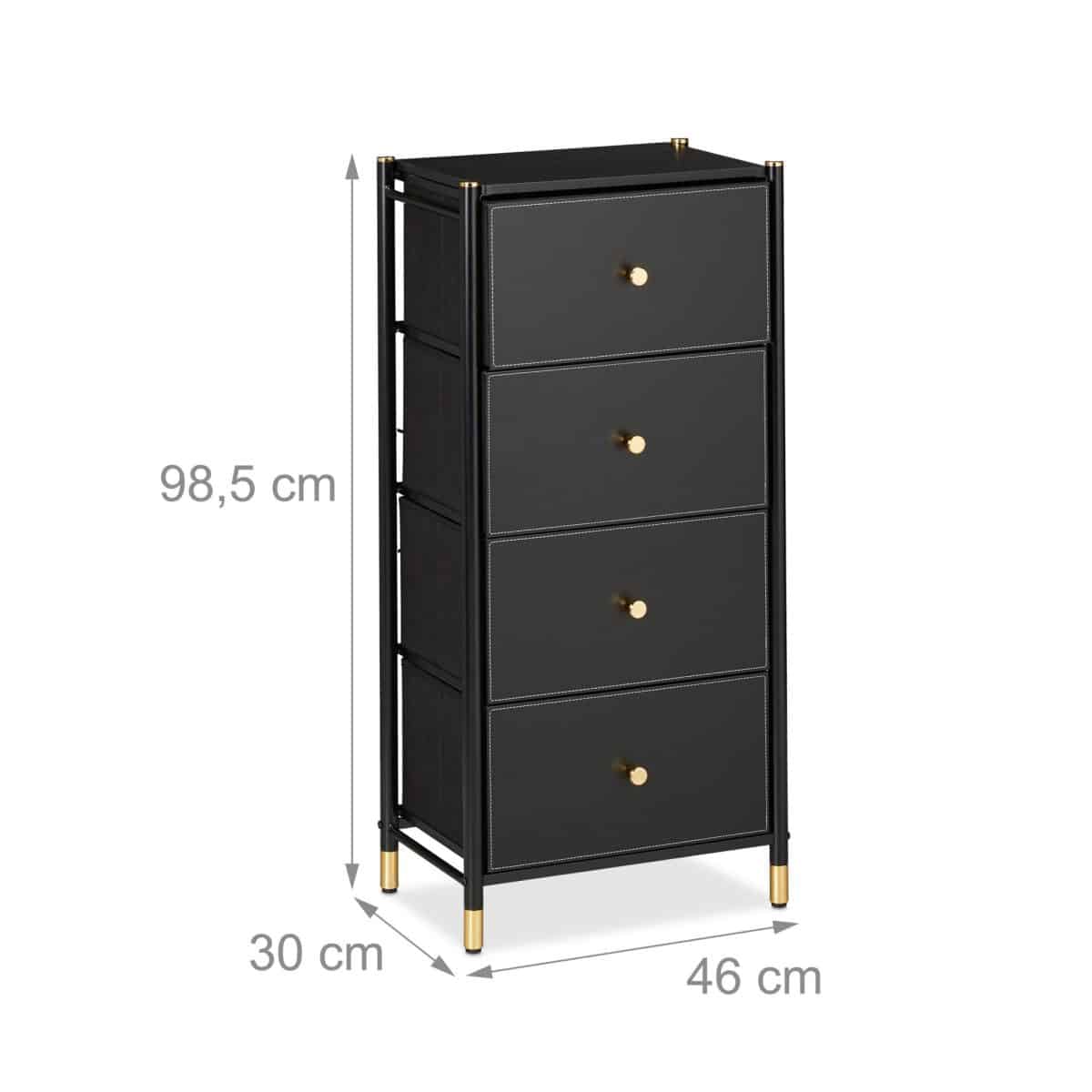 Comoda cu 4 sertare, piele ecologica, blat MDF, negru/auriu, 98,5 x 46 x 30 cm - imagine 3