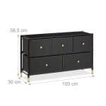 Comoda cu 5 sertare, piele ecologica, blat MDF, negru/auriu, 58,5 x 100 x 30 cm - imagine 4