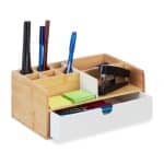 Organizator de birou, compartimentat si cu sertare, din bambus, 15,5 x 33 x 20,5 cm