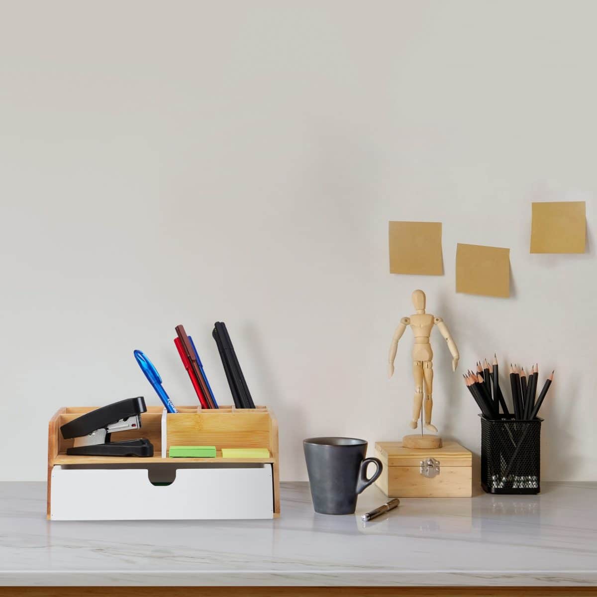 Organizator de birou, compartimentat si cu sertare, din bambus, 15,5 x 33 x 20,5 cm - imagine 2