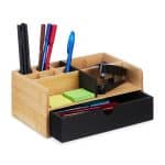 Organizator de birou, un sertar si 9 compartimente, din bambus, 10 x 25 x 15,5 cm