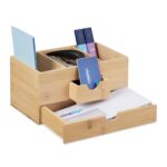 Organizator de birou, 2 sertare si 3 compartimente, din bambus, 12 x 24 x 14,5 cm