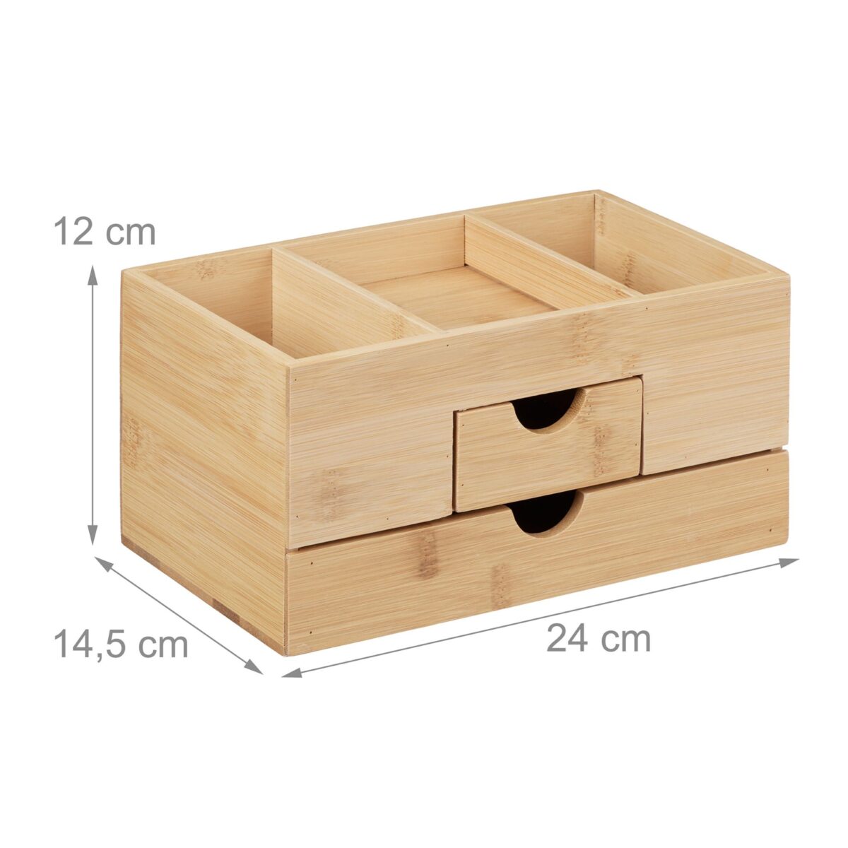 Organizator de birou, 2 sertare si 3 compartimente, din bambus, 12 x 24 x 14,5 cm - imagine 3