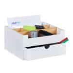 Organizator de birou, un sertar si 6 compartimente, din bambus, 13 x 26 x 23,5 cm