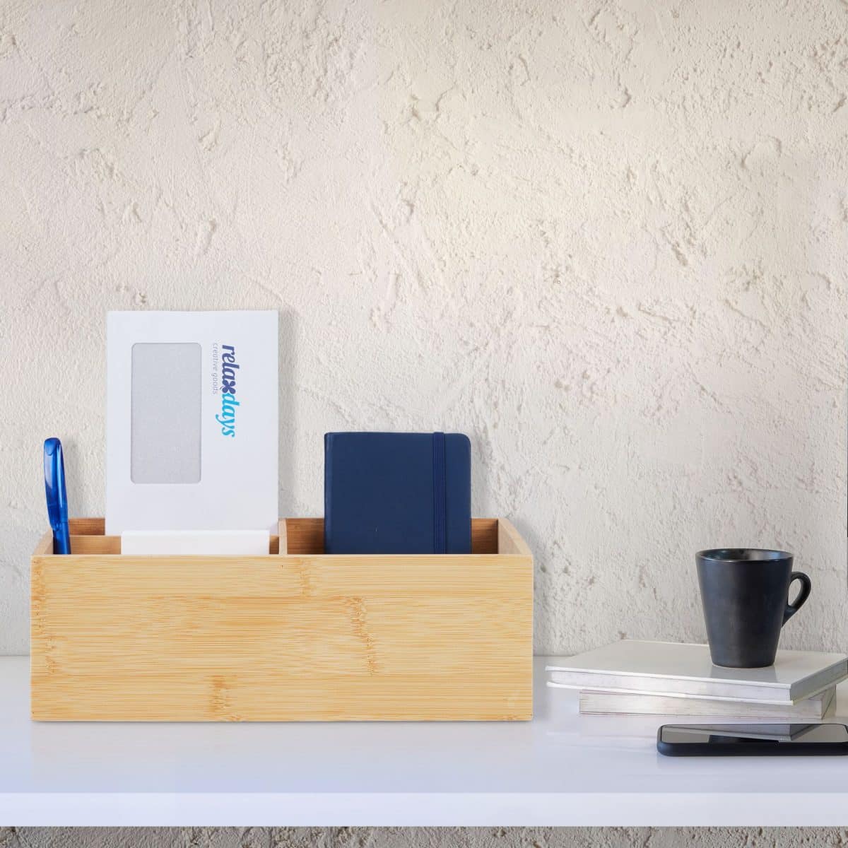 Organizator de birou, 3 compartimente, din bambus, 9,5 x 29 x 19 cm - imagine 2