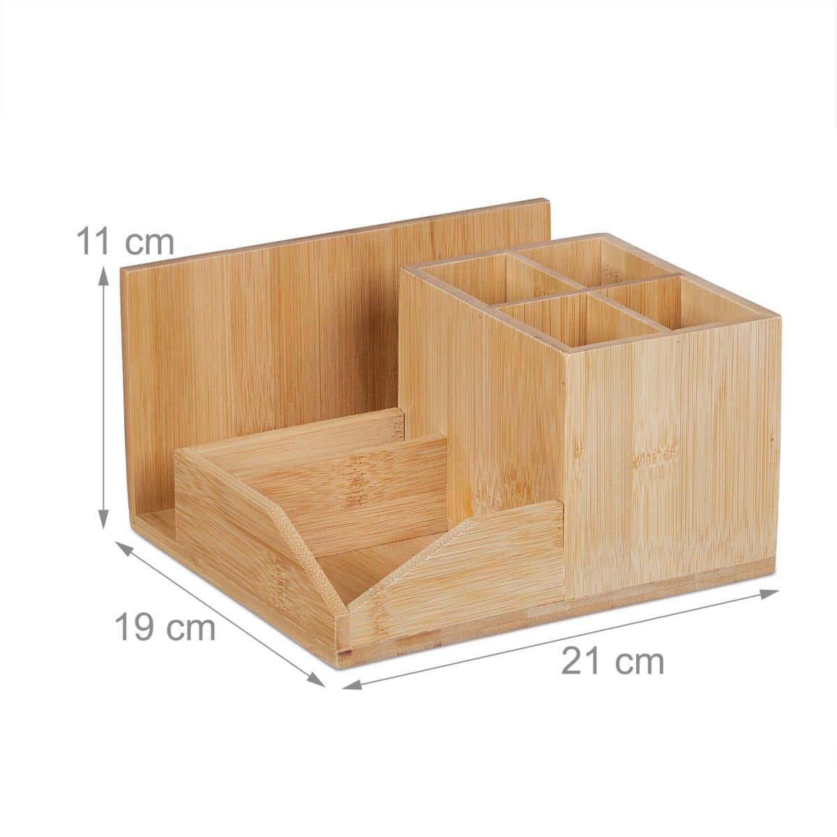 Organizator de birou, 7 compartimente, din bambus, 11 x 21 x 19 cm - imagine 4