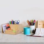 Organizator de birou, 7 compartimente, din bambus, 11 x 21 x 19 cm - imagine 5