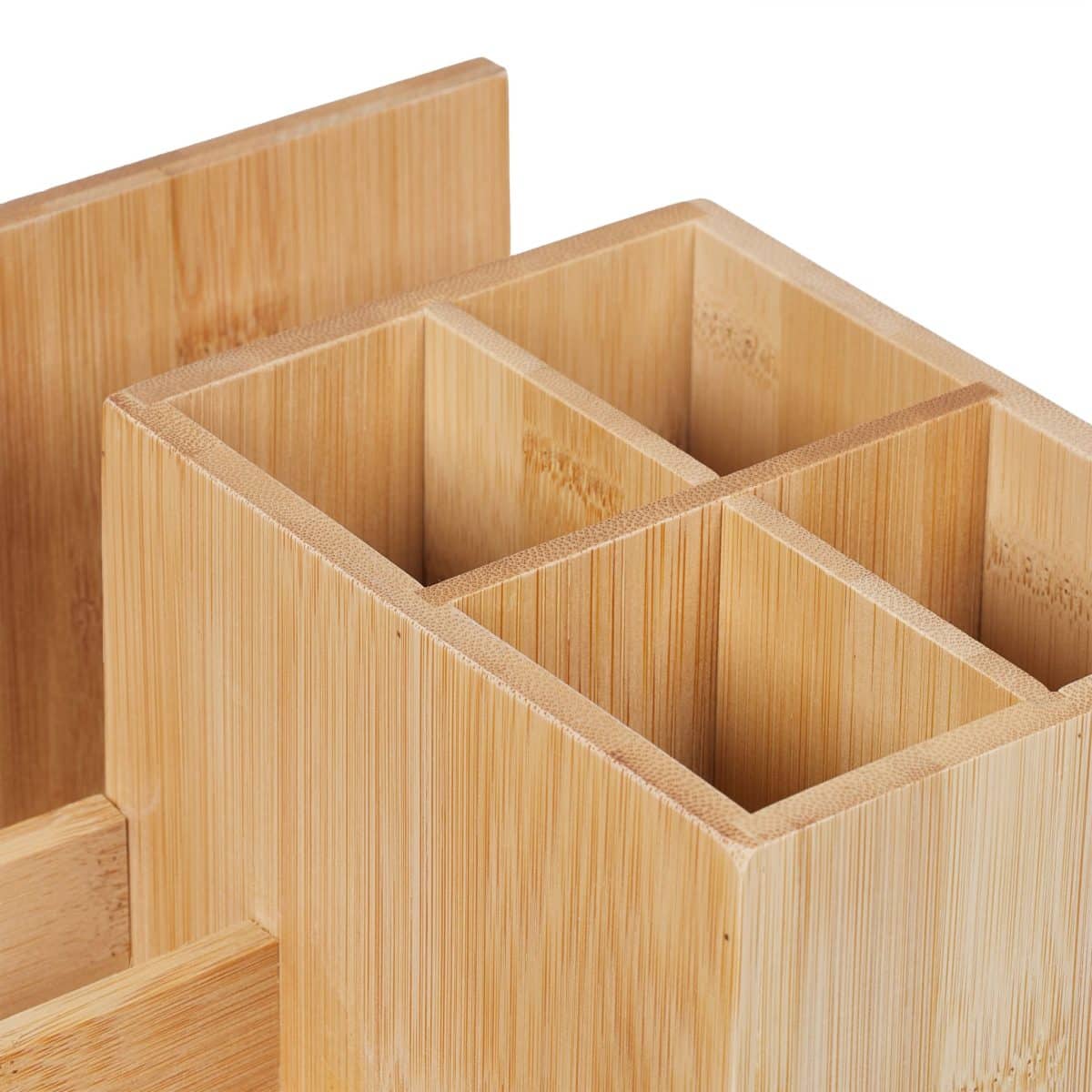 Organizator de birou, 7 compartimente, din bambus, 11 x 21 x 19 cm - imagine 6