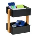Organizator de birou/cosmetice, din bambus si MDF, 25 x 22 x 16,5 cm, negru