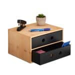 Organizator de birou/cosmetice, din bambus si MDF, 15 x 25 x 20 cm