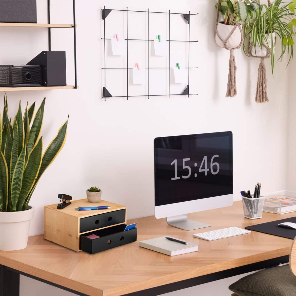 Organizator de birou/cosmetice, din bambus si MDF, 15 x 25 x 20 cm - imagine 2