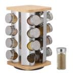 Set 16 recipiente condimente cu suport rotativ, inox/bambus