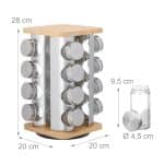 Set 16 recipiente condimente cu suport rotativ, inox/bambus - imagine 3