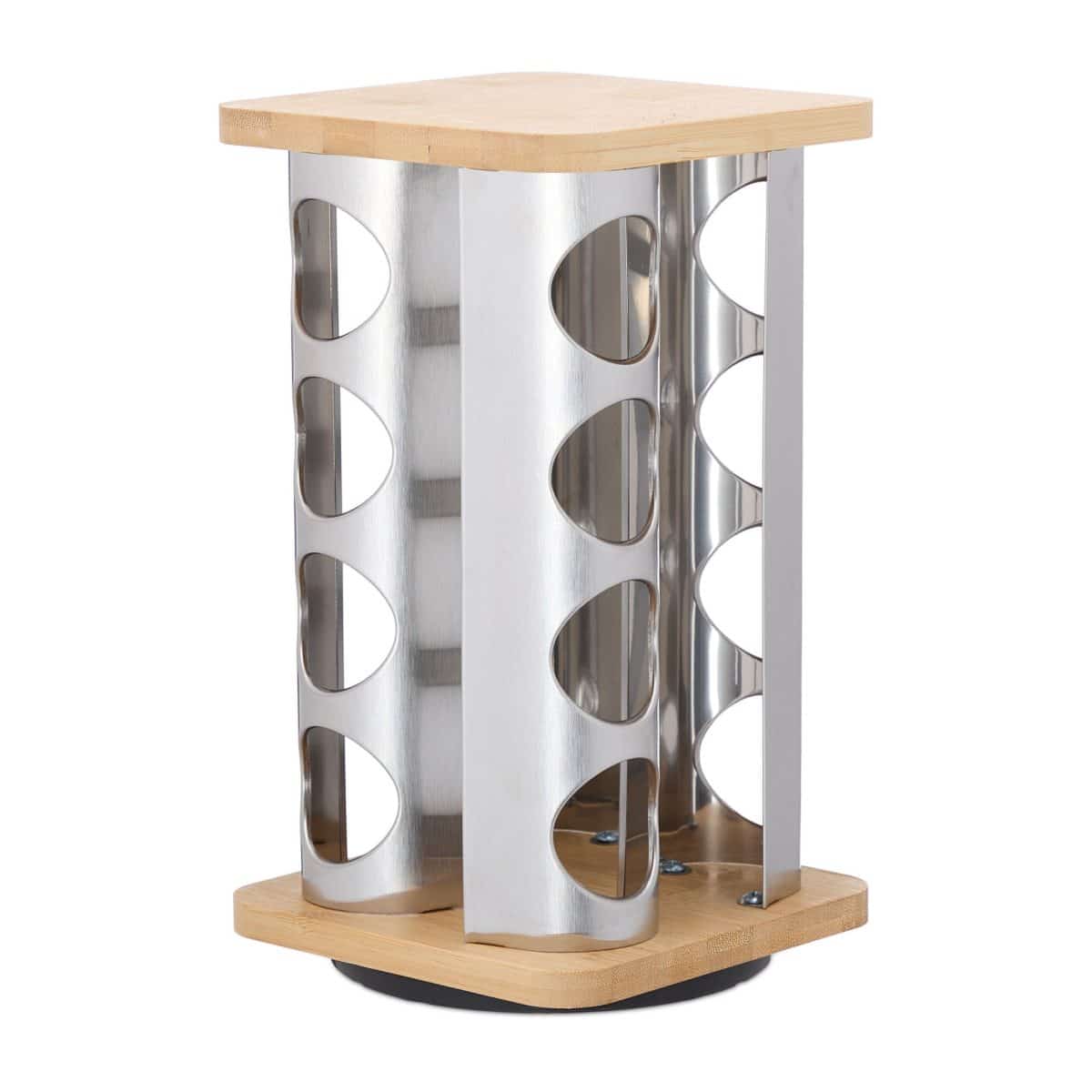 Set 16 recipiente condimente cu suport rotativ, inox/bambus - imagine 4