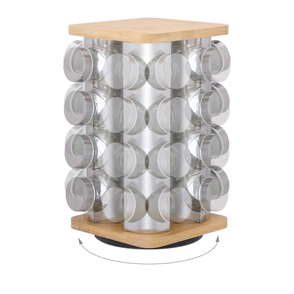 Set 16 recipiente condimente cu suport rotativ, inox/bambus - imagine 5