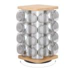 Set 16 recipiente condimente cu suport rotativ, inox/bambus - imagine 5