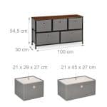 Comoda cu 5 sertare gri, blat MDF maro, 54,5 x 100 x 30 cm - imagine 4