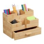 Organizator de birou, 6 compartimente, din bambus, 18 x 26 x 17 cm