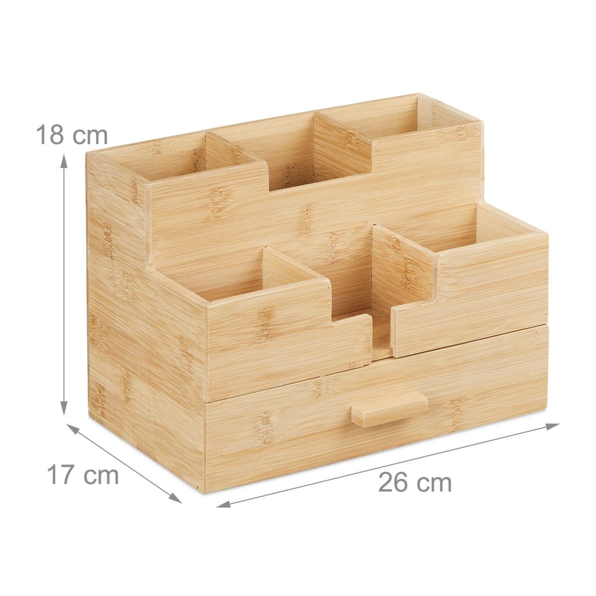 Organizator de birou, 6 compartimente, din bambus, 18 x 26 x 17 cm - imagine 4
