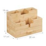 Organizator de birou, 6 compartimente, din bambus, 18 x 26 x 17 cm - imagine 4