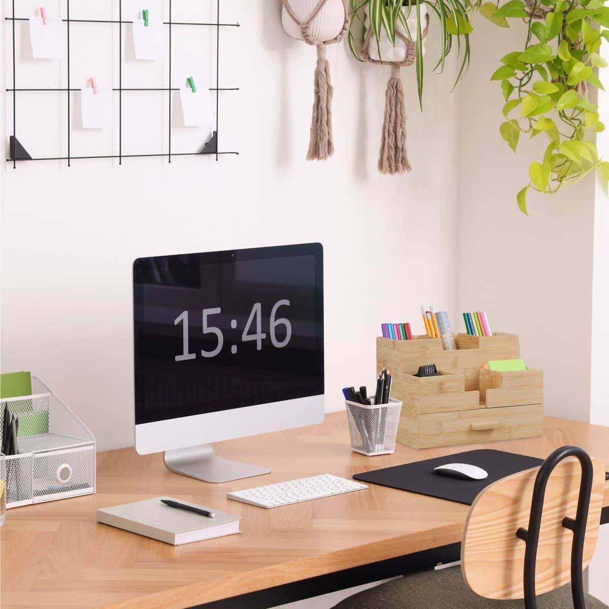 Organizator de birou, 6 compartimente, din bambus, 18 x 26 x 17 cm - imagine 5