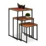 Set Set 3 Măsuțe Laterale Decorative – Design Modern, Cherry Wood & Metal