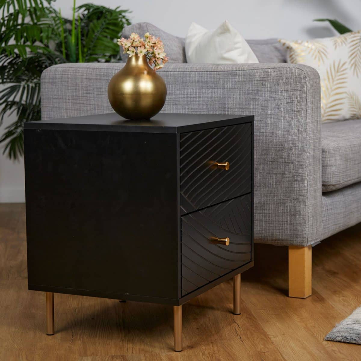 Set 2 noptiere cu 2 sertare, design modern, negru, picioare din otel, 52 x 45 x 40 cm - imagine 6