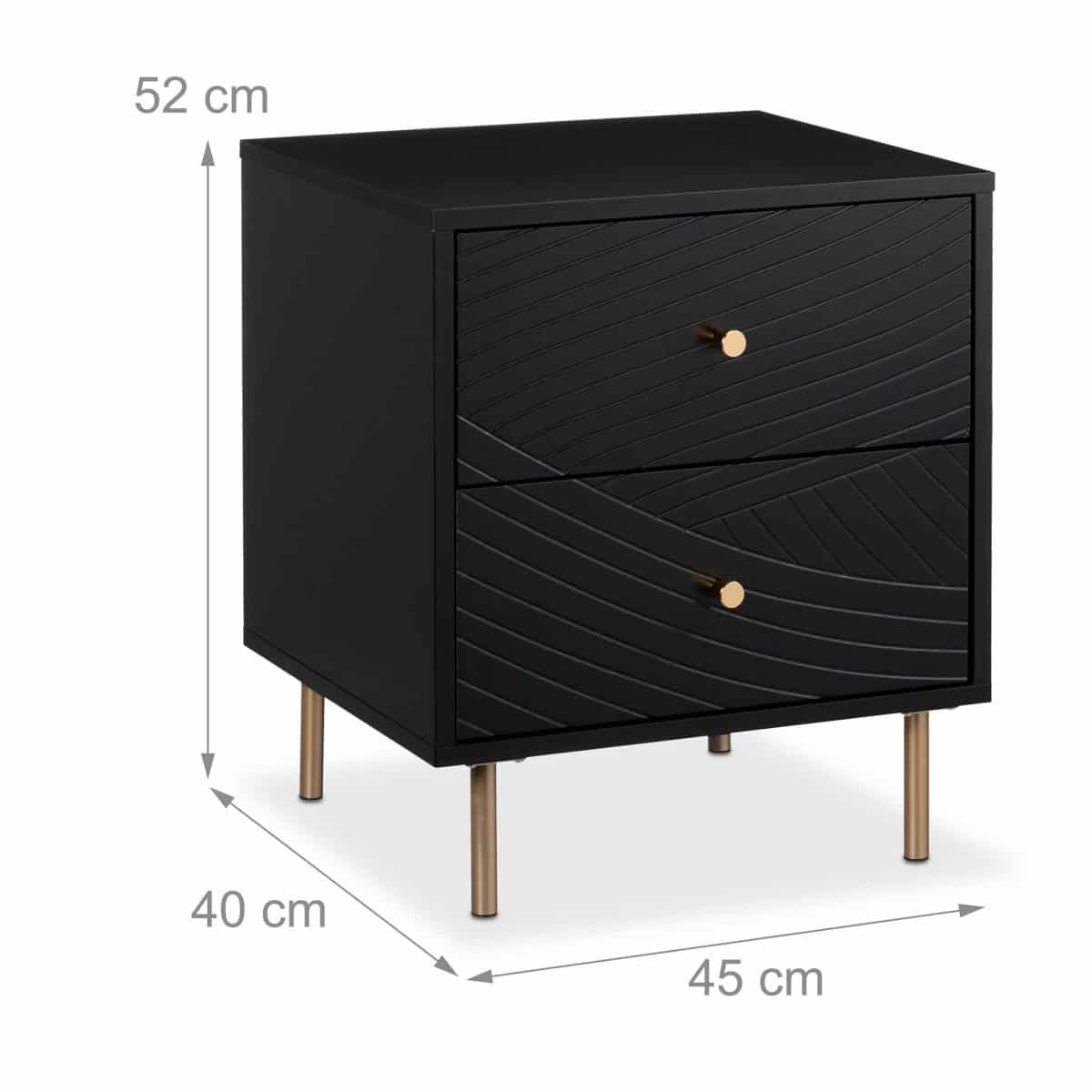 Set 2 noptiere cu 2 sertare, design modern, negru, picioare din otel, 52 x 45 x 40 cm - imagine 5