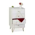 Comoda alba cu 4 sertare, picioare aurii din otel, 86 x 48 x 39 cm