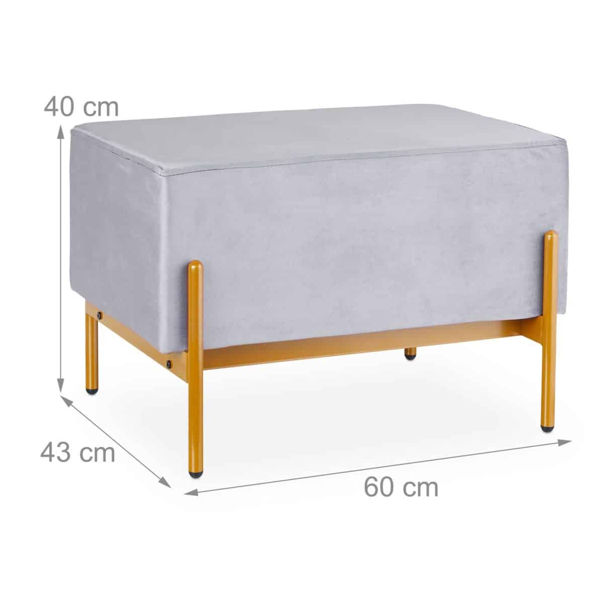 Banca din catifea, cadru metalic, auriu/gri, 40 x 60 x 43 cm - imagine 4