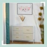 Comoda cu 5 sertare, alb/bej, blat MDF, cadru otel, 76 x 100 x 31 cm - imagine 6
