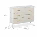 Comoda cu 5 sertare, alb/bej, blat MDF, cadru otel, 76 x 100 x 31 cm - imagine 4