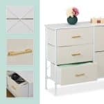 Comoda cu 5 sertare, alb/bej, blat MDF, cadru otel, 76 x 100 x 31 cm - imagine 3