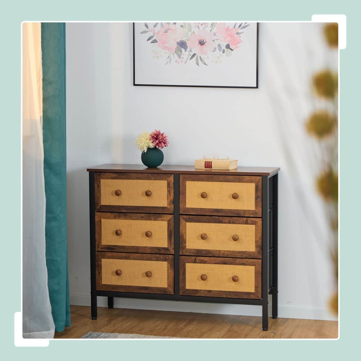 Comoda cu 6 sertare, design rustic, MDF, maro, 83 x 100 x 32 cm - imagine 6
