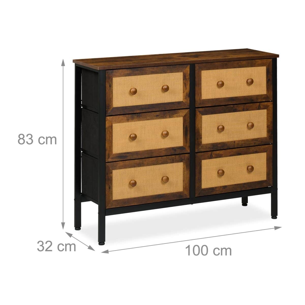 Comoda cu 6 sertare, design rustic, MDF, maro, 83 x 100 x 32 cm - imagine 4