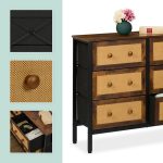 Comoda cu 6 sertare, design rustic, MDF, maro, 83 x 100 x 32 cm - imagine 3