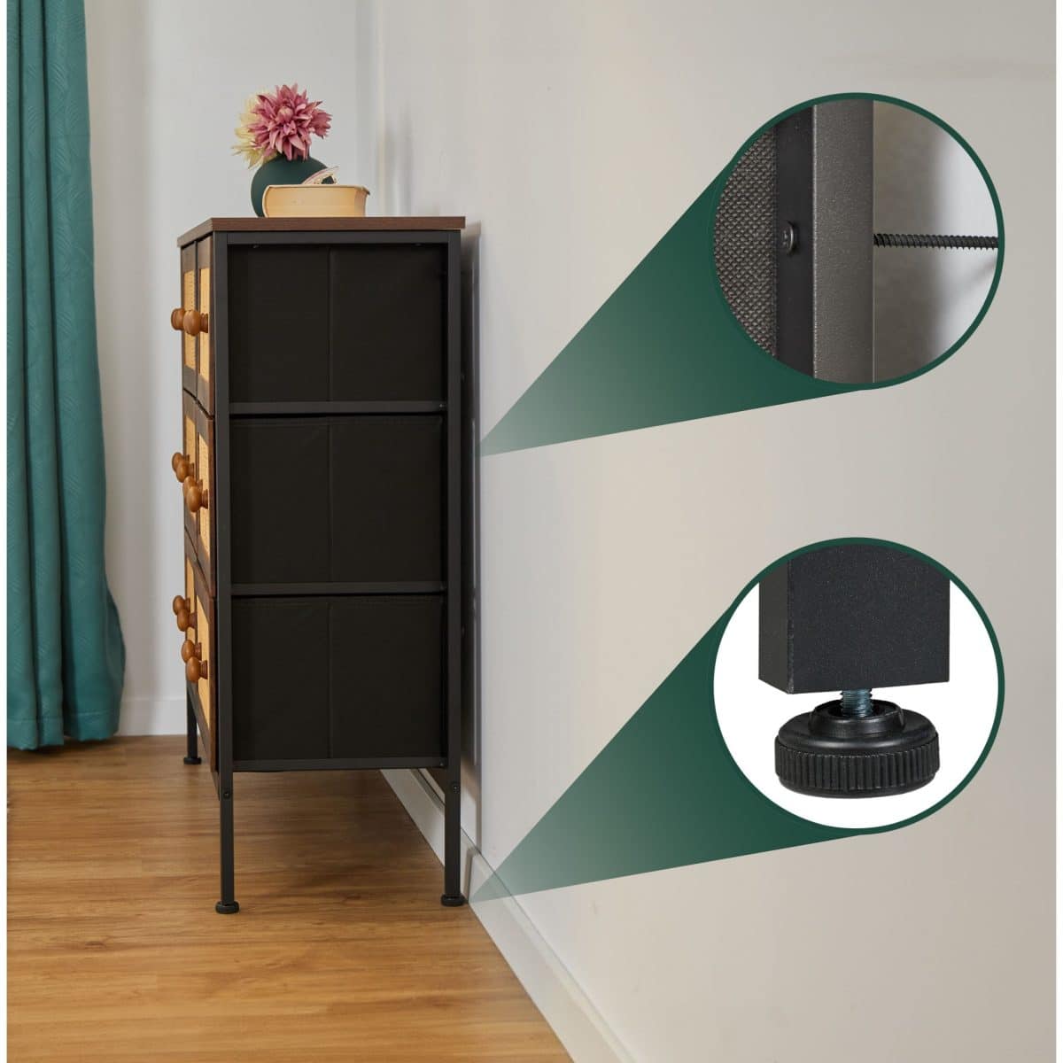 Comoda cu 6 sertare, design rustic, MDF, maro, 83 x 100 x 32 cm - imagine 2