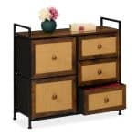 Comoda cu 5 sertare, design vintage, maro, blat MDF, cadru otel, 77 x 85 x 31,5 cm