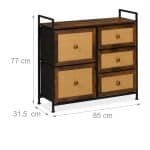 Comoda cu 5 sertare, design vintage, maro, blat MDF, cadru otel, 77 x 85 x 31,5 cm - imagine 4